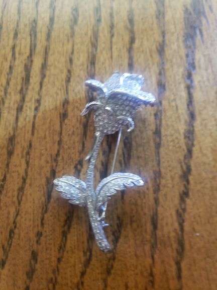 Vintage Nolan Miller  Anniversary Crystal Rose Bud Pin Brooch