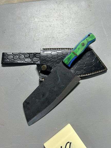 Blacksmith forged steel butchers knife w/sheath