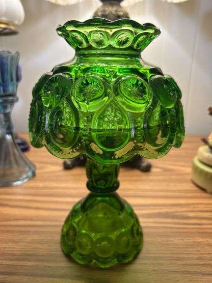 L. E. Smith Moon & Stars Green 3 Piece Fairy Lamp