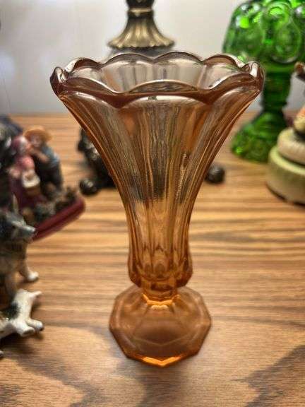 Vintage Fostoria Virginia Pink Peach Glass Vase 7"