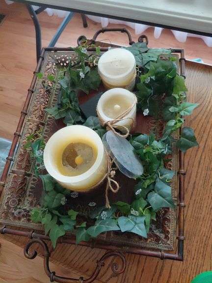 Metal tray w/ candles