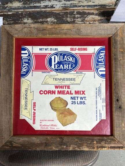Awesome! Framed Pulaski Pearl 25lb corn meal Richland Mills bag from Pulaski TN