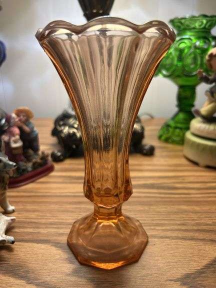 Vintage Fostoria Virginia Pink Peach Glass Vase 7"