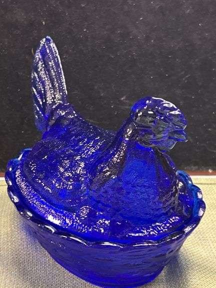 Mid-sized Cobalt Blue glass hen on the nest