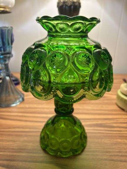 L. E. Smith Moon & Stars Green 3 Piece Fairy Lamp