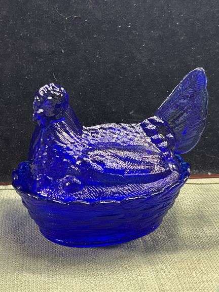 Mid-sized Cobalt Blue glass hen on the nest