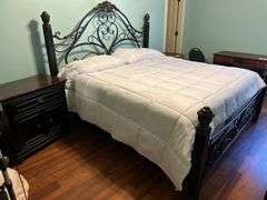 Absolutely gorgeous Kingsize  iron and wood with Night stand (comforter sold separately)