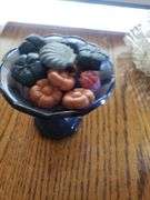 Vintage Fostoria blue candy dish with soap