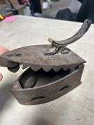 RARE ANTIQUE PRIMITIVE OLD CLOTHES IRON COAL HAND FORGED WOODEN HANDLE 19th