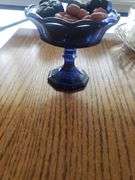 Vintage Fostoria blue candy dish with soap