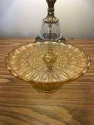 Vintage Anchor Hocking Fairfield Glass Cake Plate Pedestal Stand Honey Amber 10"