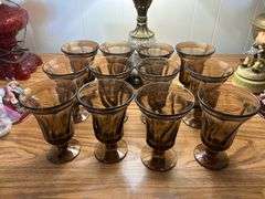 (12) -FOSTORIA GLASS JAMESTOWN Vintage Brown Champagne