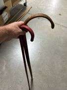 Lot of 2 old wood canes -plastic oar-glasses