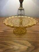 Vintage Anchor Hocking Fairfield Glass Cake Plate Pedestal Stand Honey Amber 10"