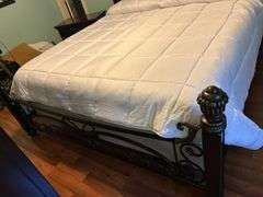 Absolutely gorgeous Kingsize  iron and wood with Night stand (comforter sold separately)