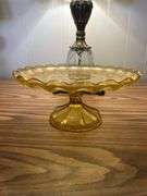 Vintage Anchor Hocking Fairfield Glass Cake Plate Pedestal Stand Honey Amber 10"