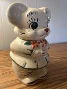 vintage American Bisque "Turnabout" or "Double Face" Teddy Bear cookie jar, likely from the 1940s