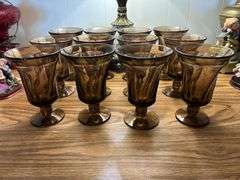 (12) -FOSTORIA GLASS JAMESTOWN Vintage Brown Champagne