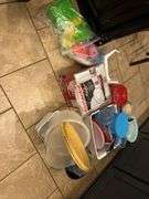 Plastic ware-disposable bowl covers-partial box of coffee