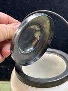 Look it up! Antique Milk Glass Biscuit/Cracker Jar, Metal Lid & Handle, Mt Washington