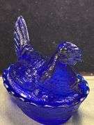Mid-sized Cobalt Blue glass hen on the nest