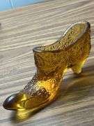 Pinwheel Amber glass slipper