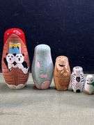 Vintage Noahs Ark Wood Nesting Animals -Dolls - Hand Painted Set of 5
