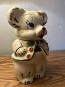 vintage American Bisque "Turnabout" or "Double Face" Teddy Bear cookie jar, likely from the 1940s
