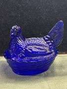Mid-sized Cobalt Blue glass hen on the nest