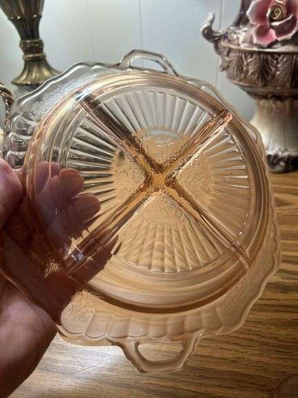 vintage piece of pink Depression glass, specifically an Anchor Hocking Mayfair
