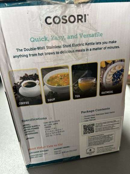 Brand new stainless steel 1.6 quart electric kettle open and tested