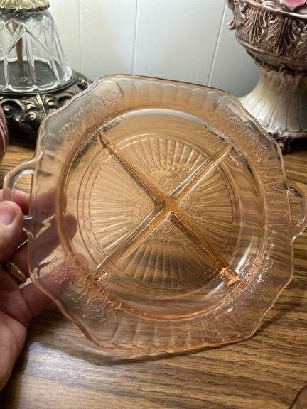 vintage piece of pink Depression glass, specifically an Anchor Hocking Mayfair
