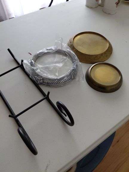 3 candle stands and plate hanger