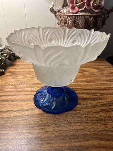 Frosted bowl with blue stem Beautiful