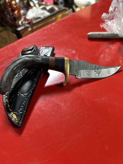 Damascus stag horn Damascus boot knife