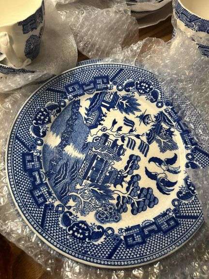 Set of 45+ pices of Blue Willow dishes -with sugar and creamer and salt and pepper shakers