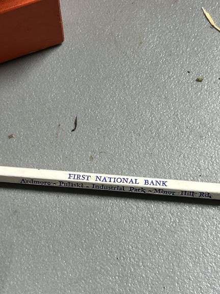 First national bank, pencil utensil holder and recipe box ￼