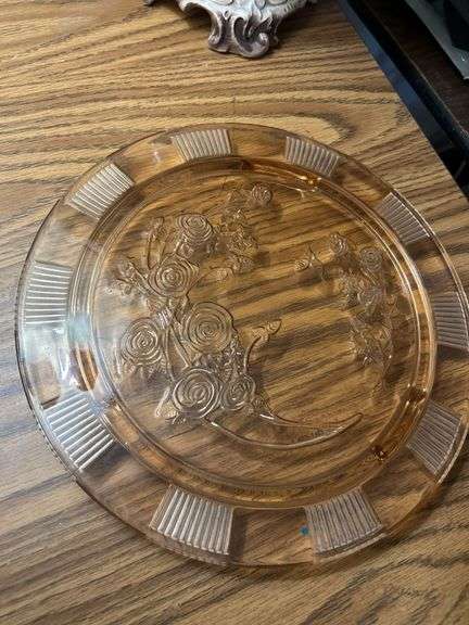 Vtg 1930s Sharon Cabbage Rose Pink Depression Glass Federal Footed Cake Plate