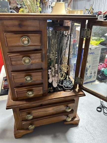 Great lot!! Nice wood jewelry box loaded with jewelry-see all photos