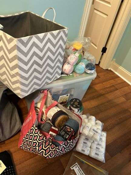 Large tub and bags of yard and crafting items