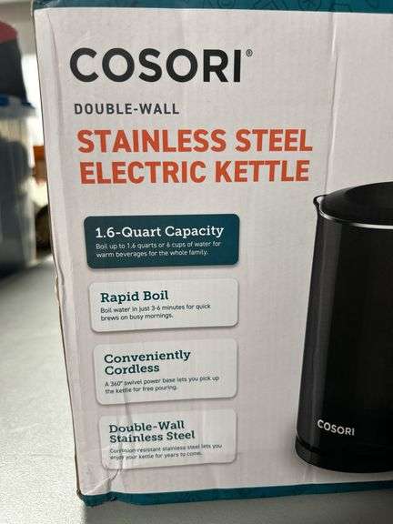 Brand new stainless steel 1.6 quart electric kettle open and tested