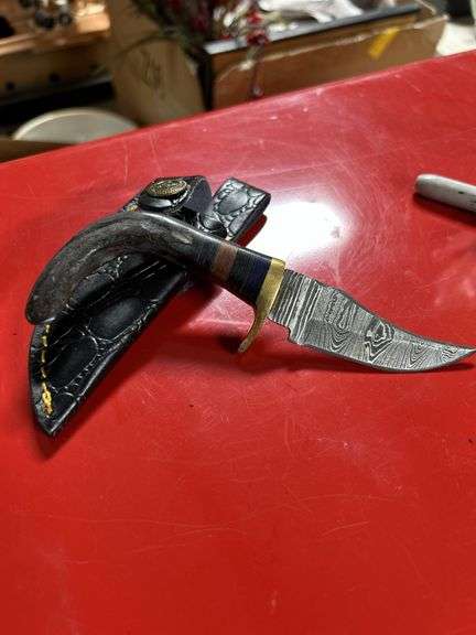 Damascus stag horn Damascus boot knife