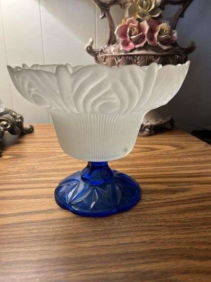 Frosted bowl with blue stem Beautiful