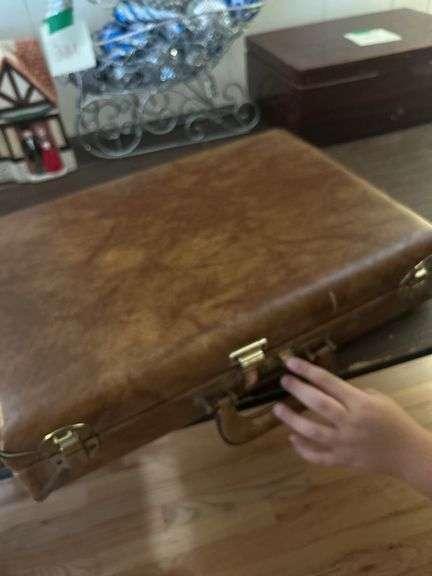 Two silverware boxes and a vintage briefcase
