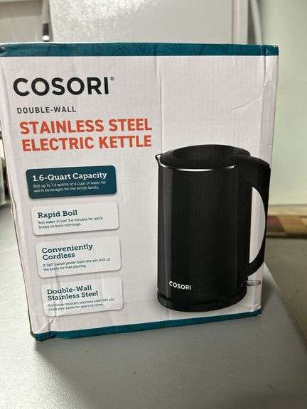 Brand new stainless steel 1.6 quart electric kettle open and tested