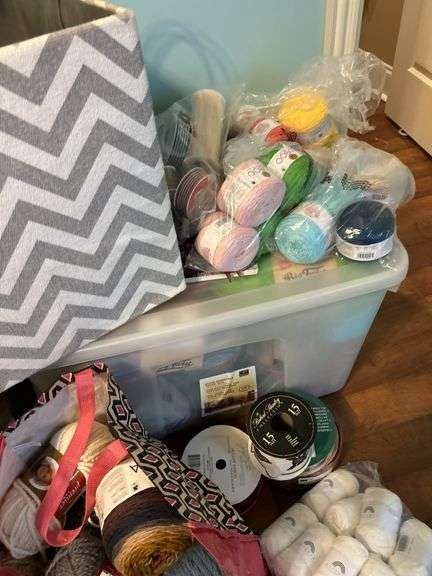 Large tub and bags of yard and crafting items