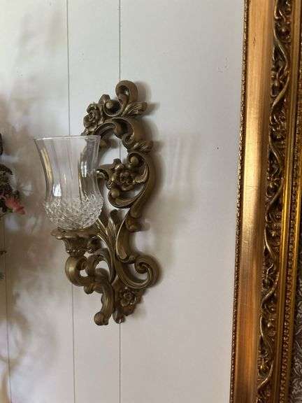 Beautiful framed, tapestry and sconces