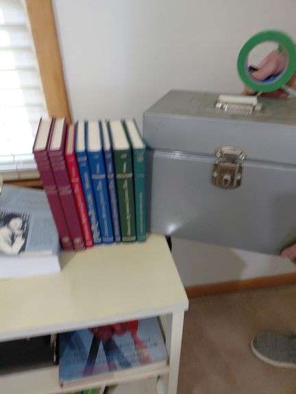 Metal box and books