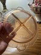 vintage piece of pink Depression glass, specifically an Anchor Hocking Mayfair