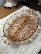 Anchor Hocking Oyster and Pearl Pink Depression Glass Divided Dish.